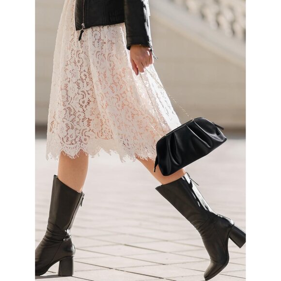 ⚡Women's Soft Pleated Vegan Leather Zipper Closure Evening Black Clutch Bag - Picture 3 of 6